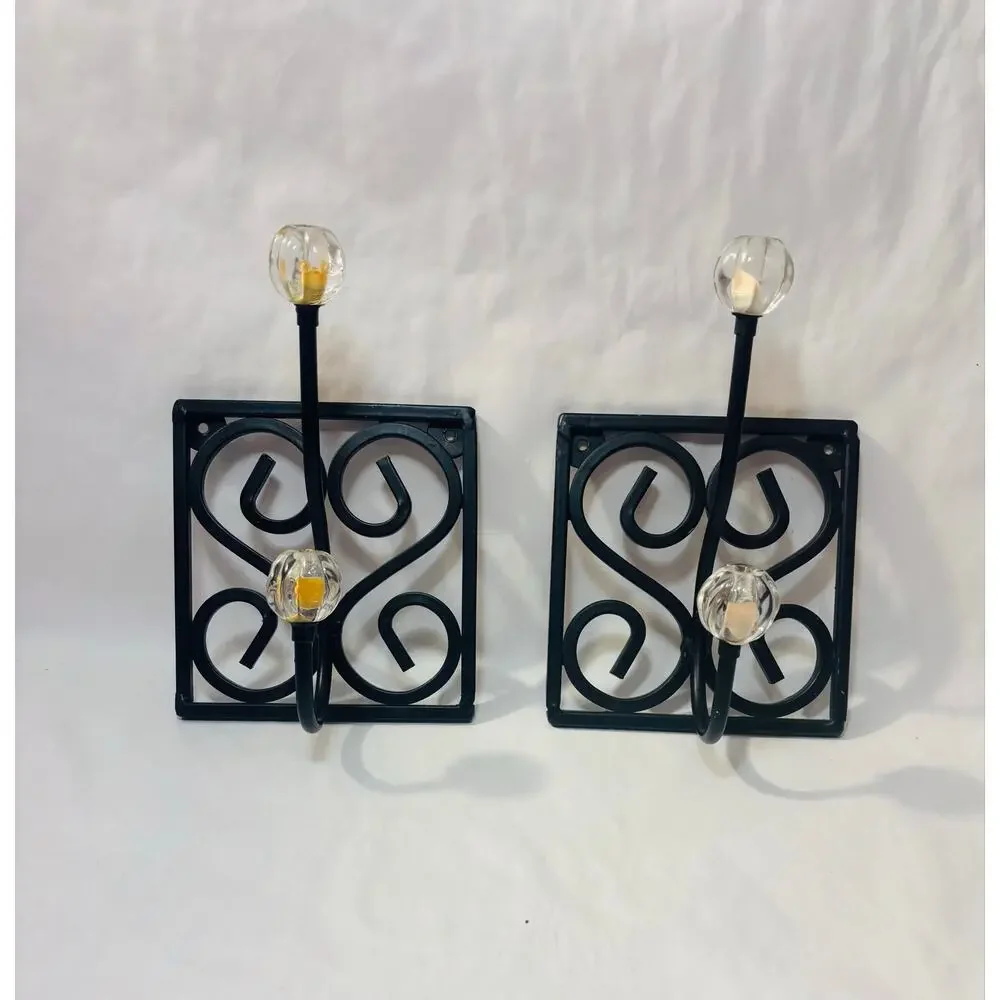 Set of Black Metal Decorative Wall Hooks w/ Vintage style Crystal Tips